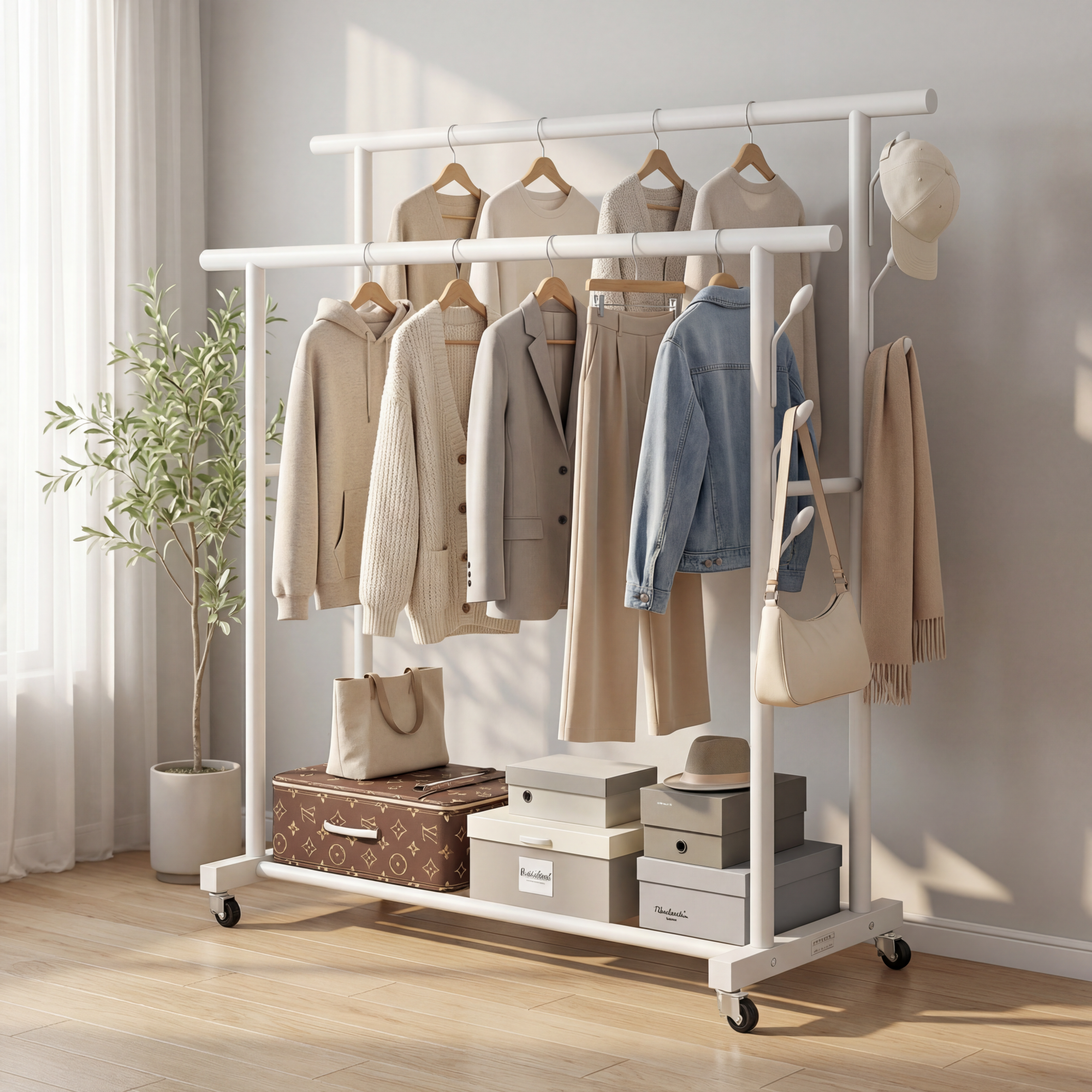 Unihome 28mm 튼튼한 2단 대용량 이동식 행거 친환경 고급 스탠드 옷걸이 행거, 화이트 58,800원