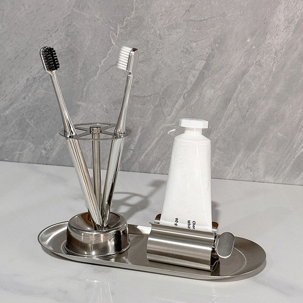 담아 스텐 4구 칫솔꽂이 치약짜개 칫솔치약 홀더 세트, 실버, 1개 12,500원