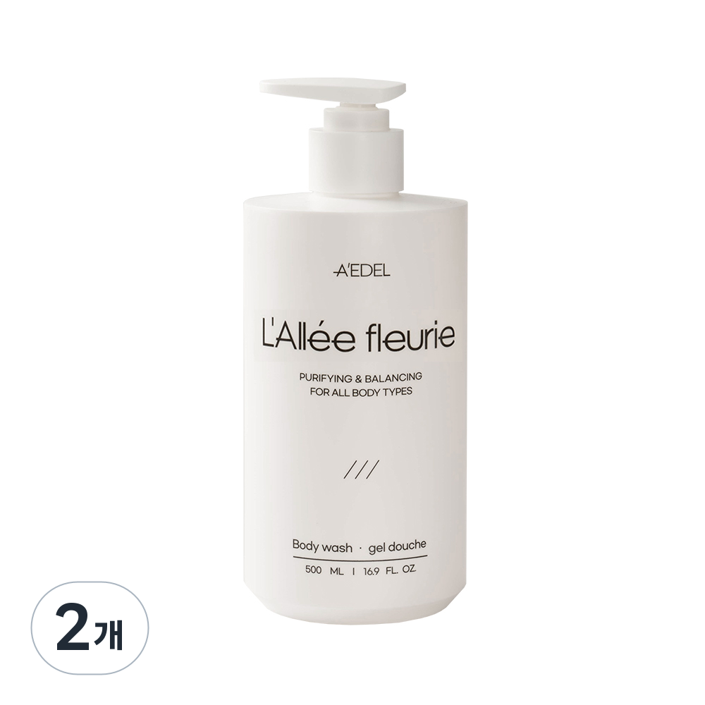 에이델 대용량 바디워시 비건인증 여드름 등드름 트러블 약산성 향좋은 퍼퓸 바디클렌저 라레 플뢰르, 2개, 500ml 45,000원