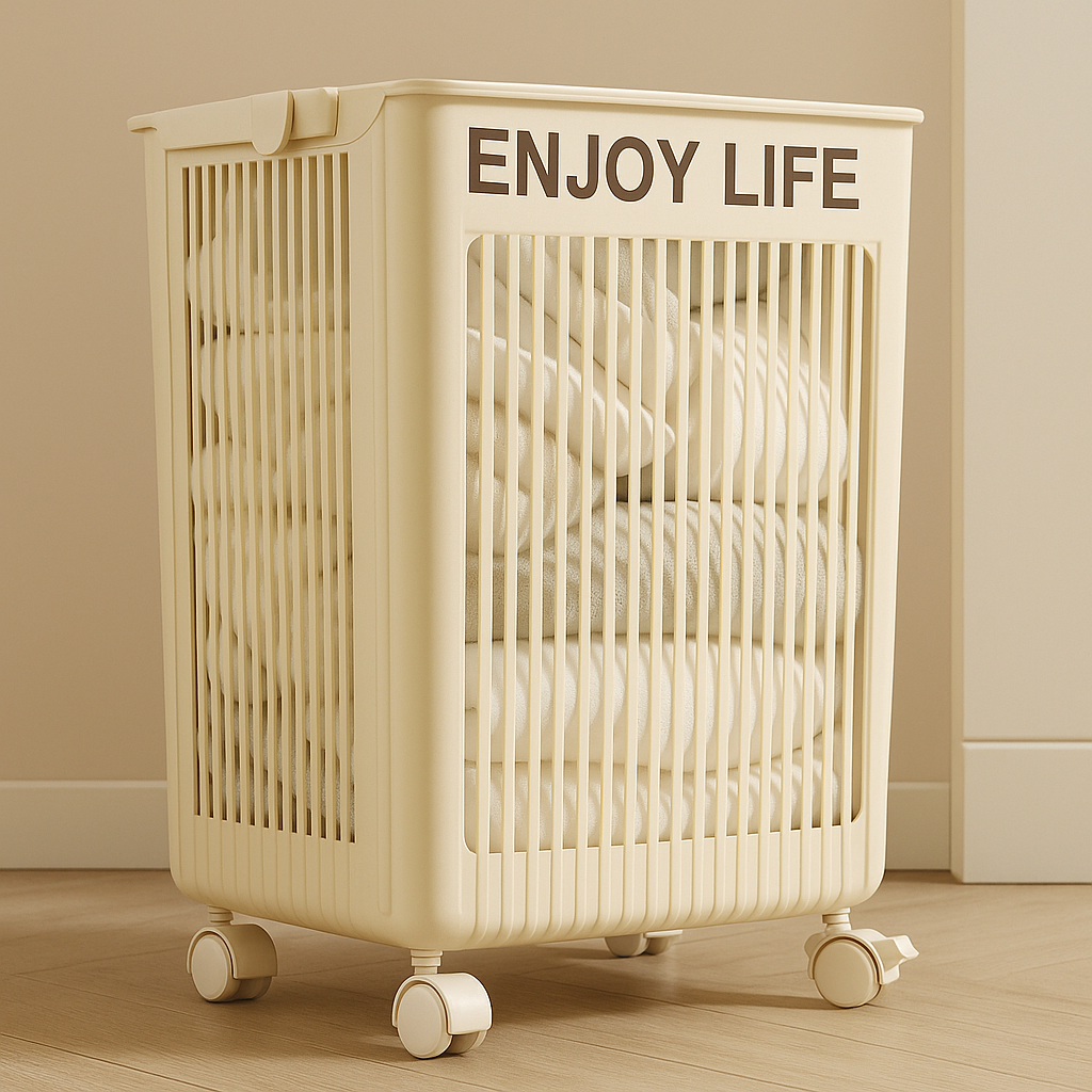 하모니몰 이동식 접이식 바퀴형 빨래바구니 48L, 아이보리 21,000원