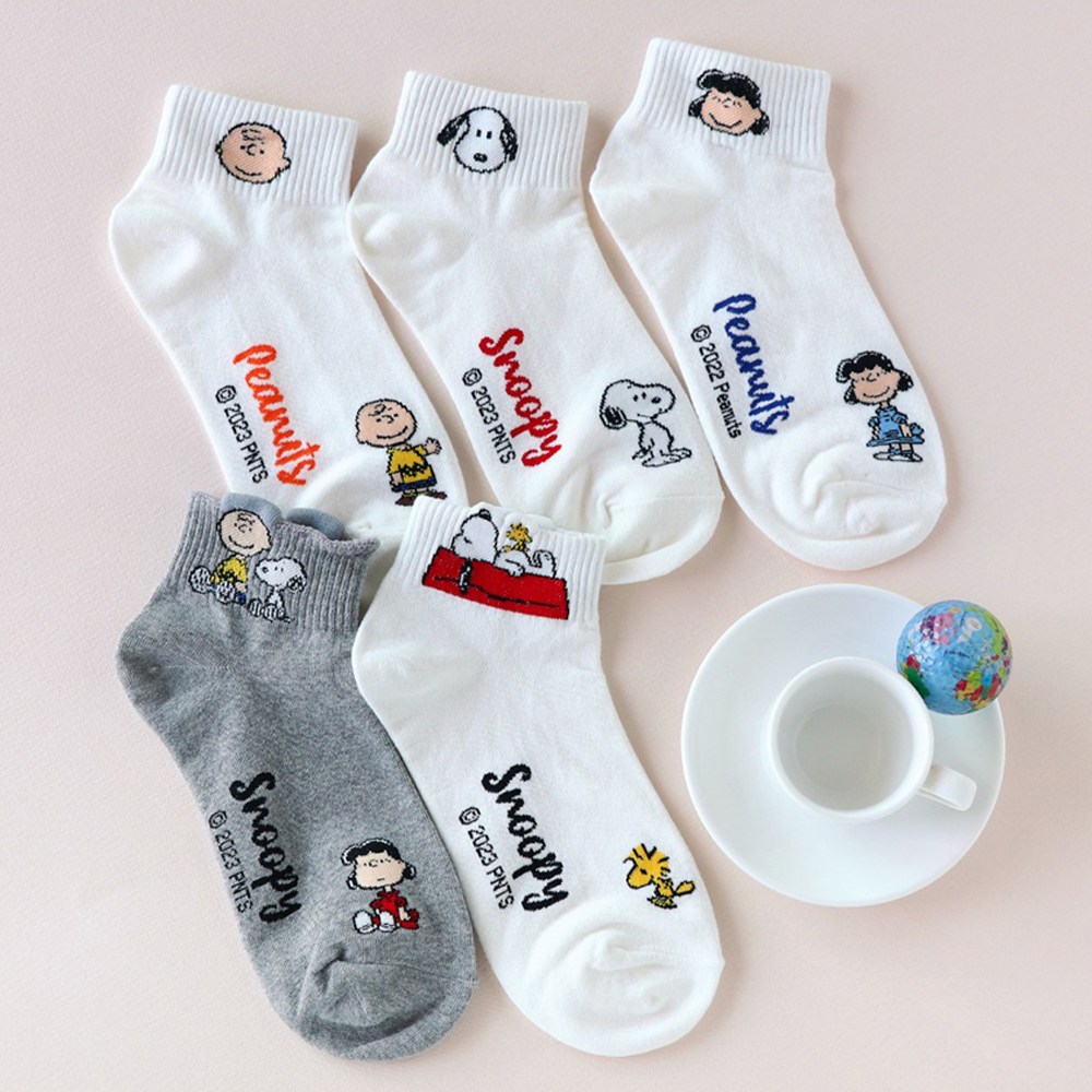 스누피양말 5켤레 세트 여성 캐릭터 발목 중목 패션 학생 양말 추석선물세트 16,800원