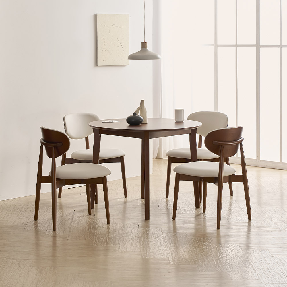 라로퍼니처 플레인 원형 1000 고무나무 원목 식탁 세트 409,000원