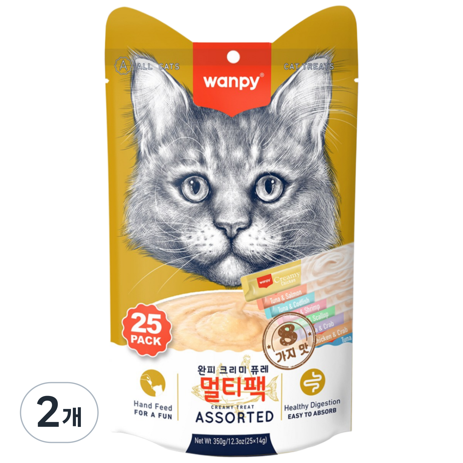 완피 크리미 퓨레 25p 짜먹는 고양이 간식 스틱, 참치&연어, 2개, 350g 13,500원