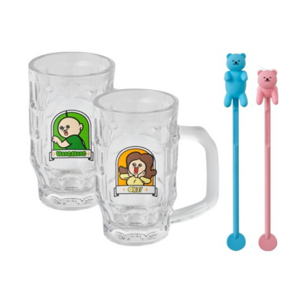 글라스락 빵빵이의 일상 뭣들하니 올록볼록잔 370ml 2종 + 머들러 2종 세트 163,840원