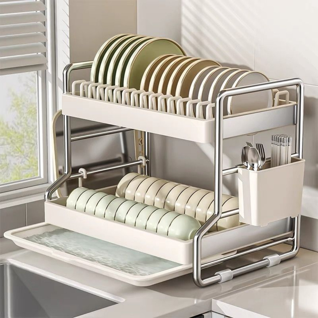 UNIQUEZON 주방 물빠짐 식기건조대 씽크대 옆 그릇 접시 정리대 통풍형, 화이트, 1개, 2단 28,800원