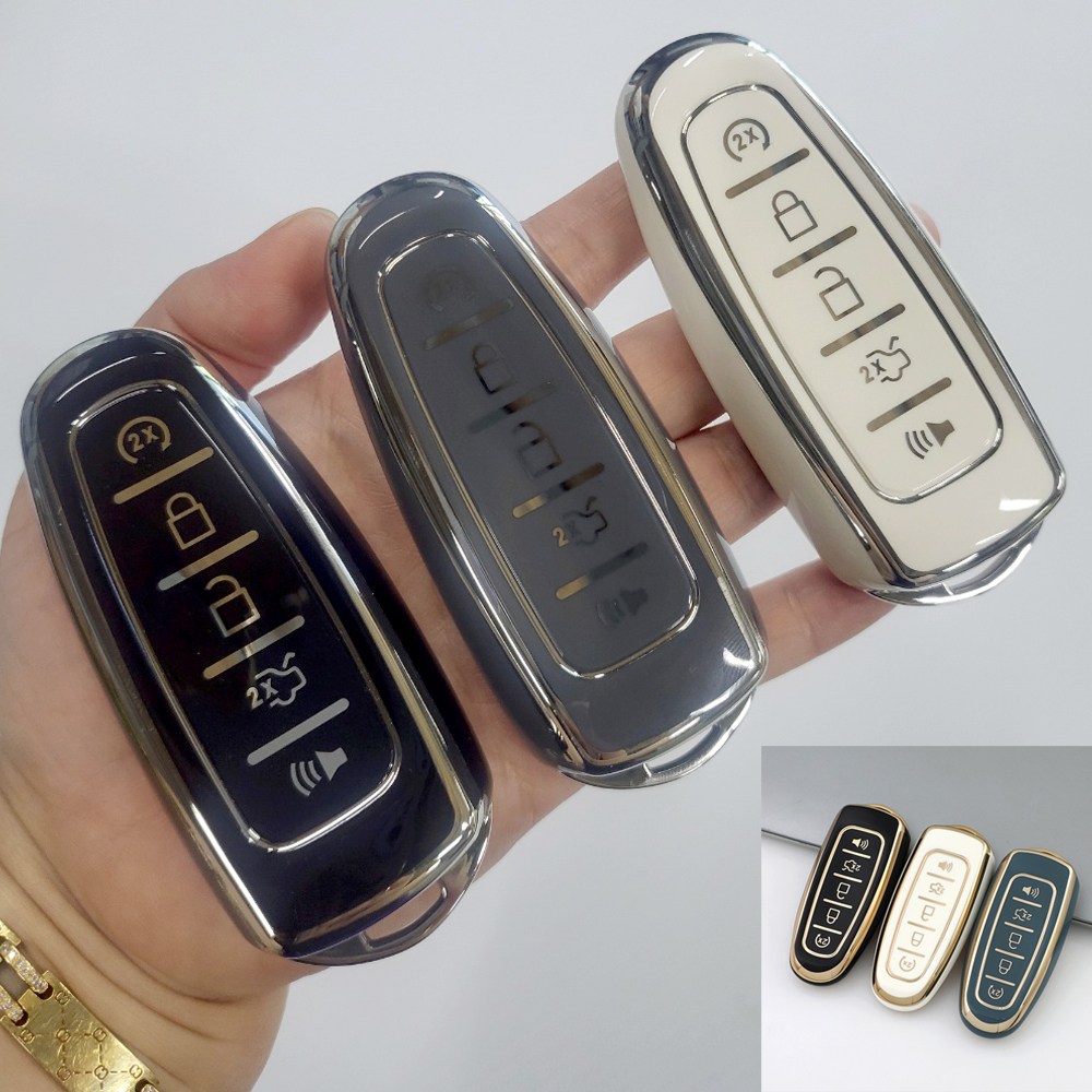 [모터스파이] 포드 호환 스마트키 TPU케이스 골드라인 실버라인 5버튼 토러스 익슬플로러 포커스, 골드(화이트) 11,000원