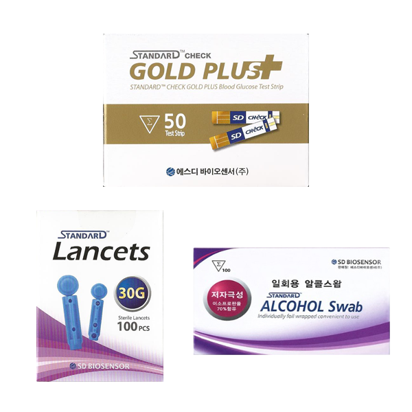 에스디바이오센서 스탠다드체크 골드플러스 혈당검사지스트립 세트(시험지50매+침100개+솜100매) 15,900원