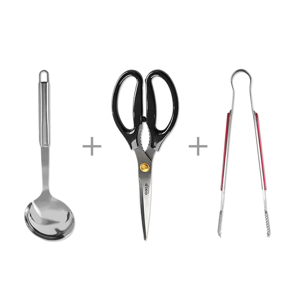 DAMDA 스텐 필수 조리도구 세트 키친툴 4종, 1개, 스텐, 국자+집게+가위 12,900원