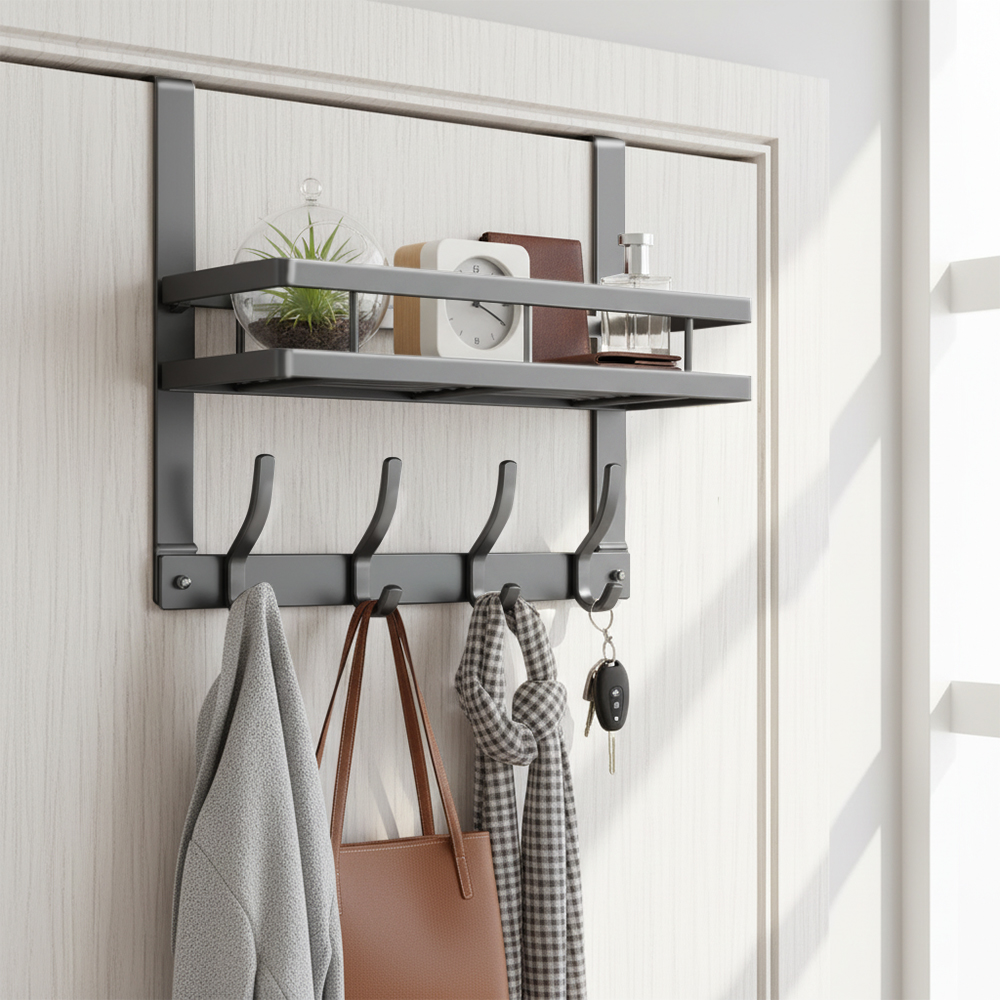 마메 무타공 선반 도어 행거 문걸이 후크 4구, 그레이, 1개 9,700원