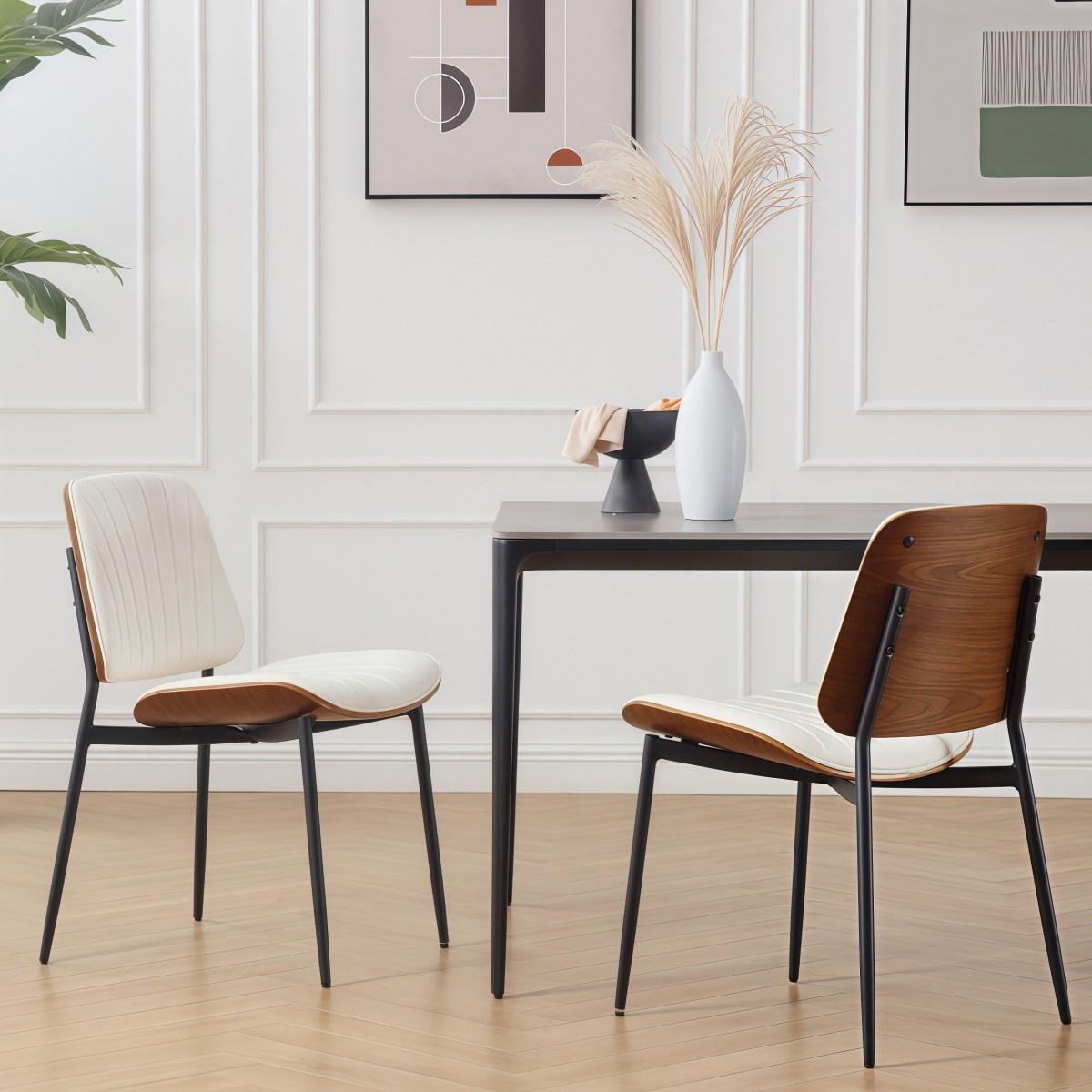 Dayalane 식탁의자 고급 가죽 퀼팅 디자인 원목 등받이 커피숍의자 편한 식탁의자, 2개, 화이트 199,900원