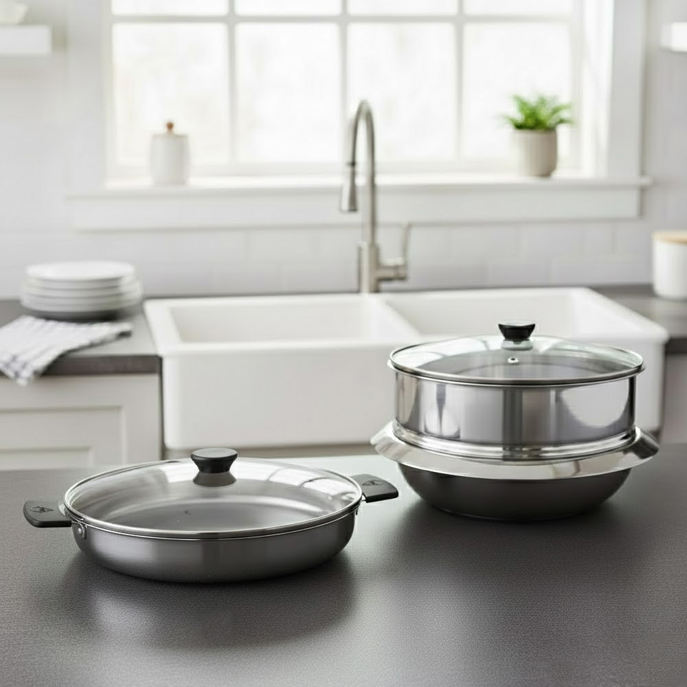 [스댕연구소] 통3중 스텐 찜가마솥 IH냄비 24cm&전골 IH냄비 28cm 56,000원