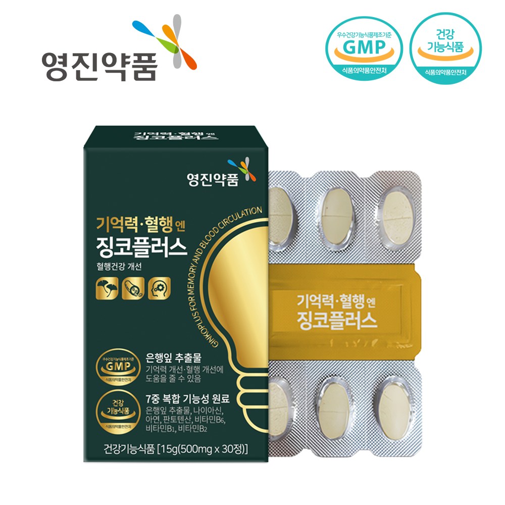 영진약품 기억력 혈행엔 은행잎 징코플러스 500mg 21,900원