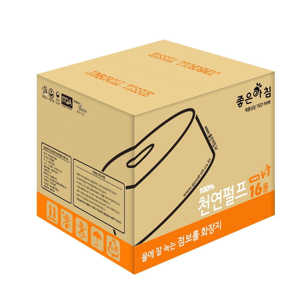 I좋은아침I 물에 잘녹는 점보롤 화장지 2겹 천연펄프/무형광 민자 업소용 250M 16롤, 1박스, 16롤 38,800원