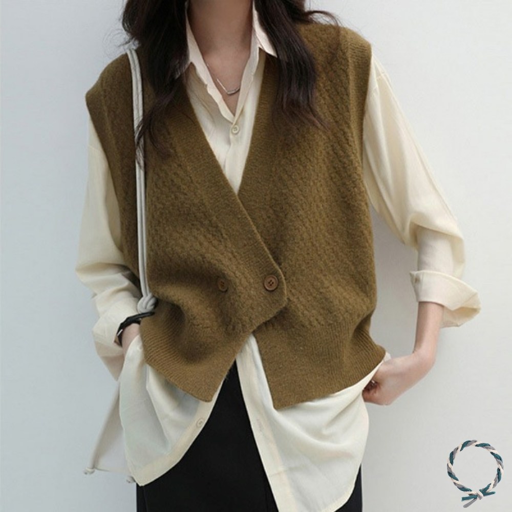 루나클로젯 여성 브이넥 레이어드 루즈핏 베스트 단추 니트 조끼 18,600원