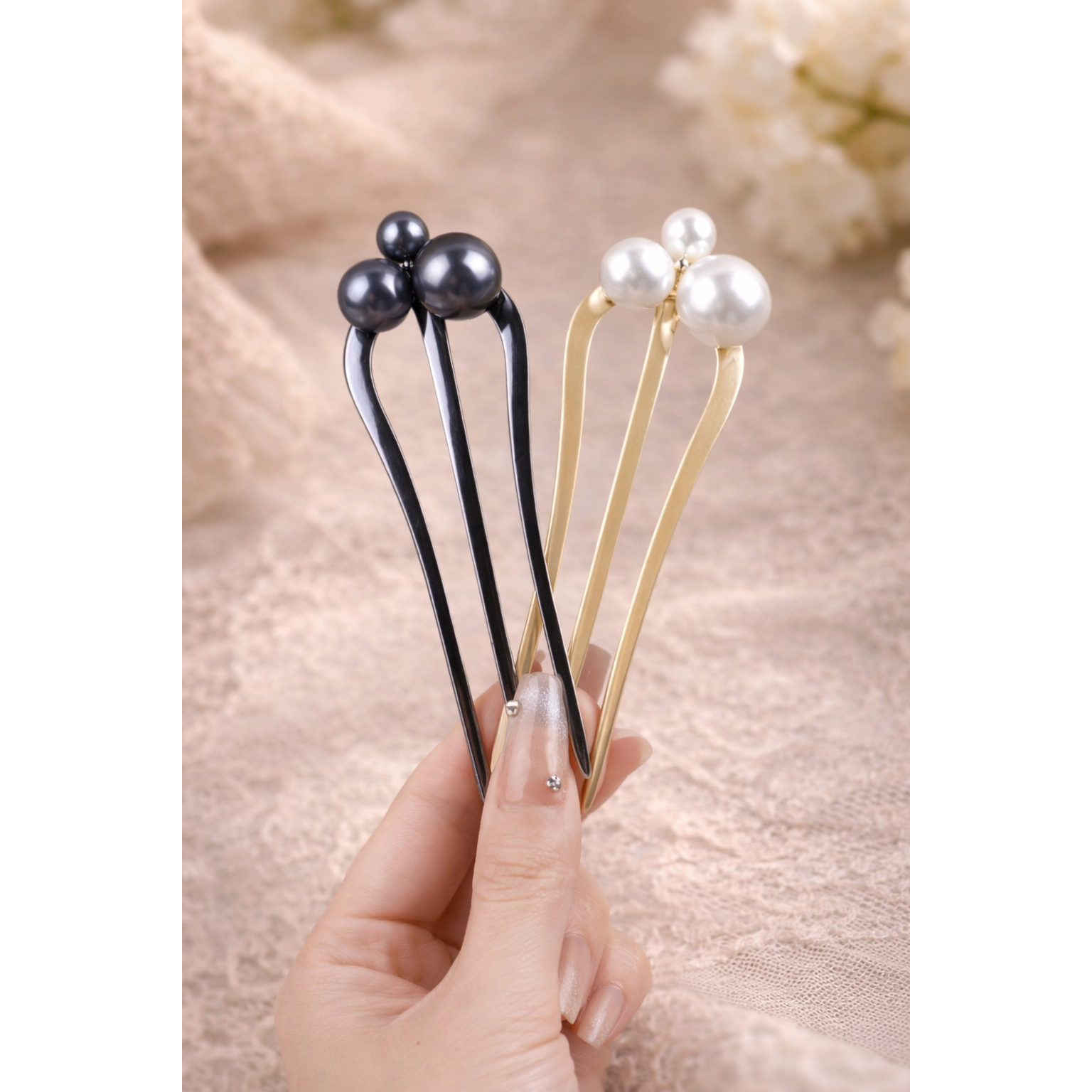 모멘트 여성 진주 머리핀 비녀 2p 15,300원