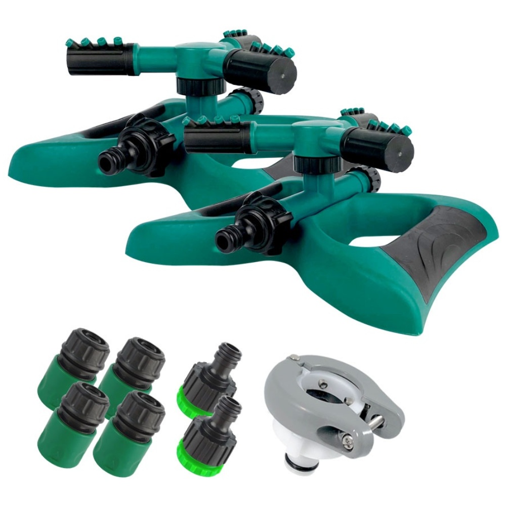잔디 자동 360도 회전 분사기 스프링클러 2개 + 원터치 커넥터 4개 + 암나사 연결구 2개 + 수도 급수 캡 1개, 1세트, 그린 16,300원