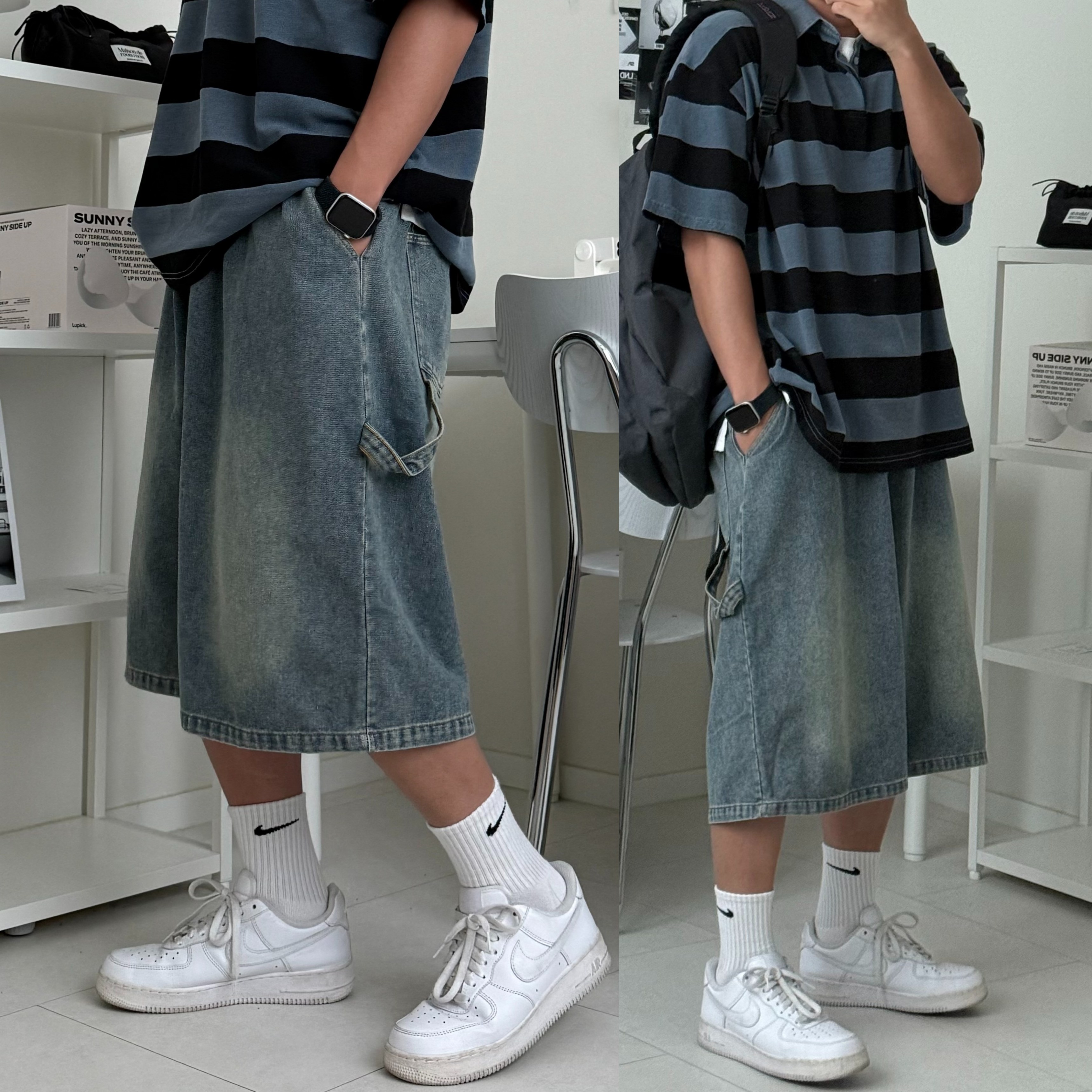 르위 카펜더 버뮤다반바지 와이드팬츠 데님 벌룬 빅사이즈 21,000원