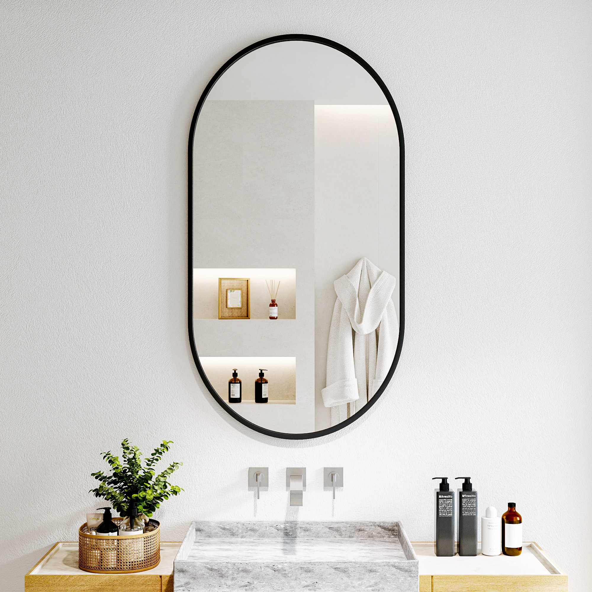 뷰티피크 타원형 벽거울 화장대거울 욕실거울 강화안전유리, 블랙43cm 59,900원