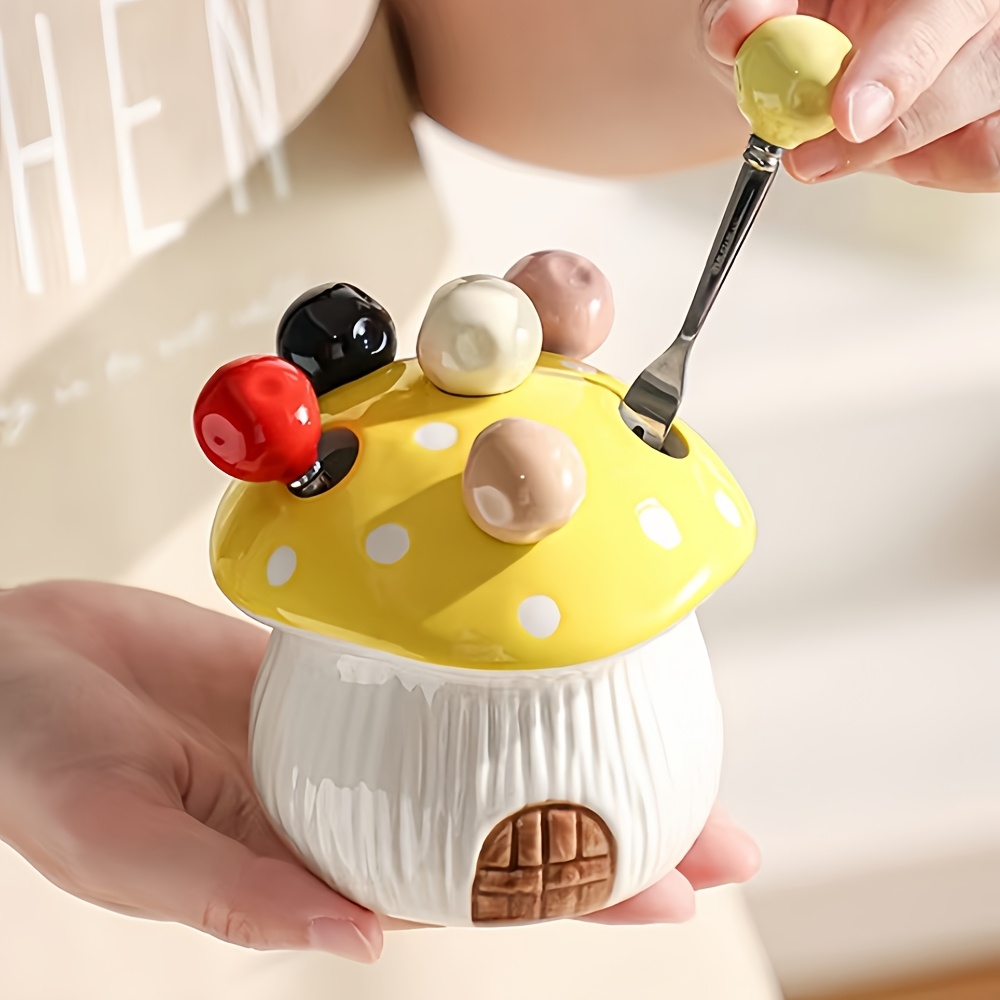 쿠코아 귀여운 버섯집 모양 세라믹 수납 스테인리스 과일 포크 세트 13,500원