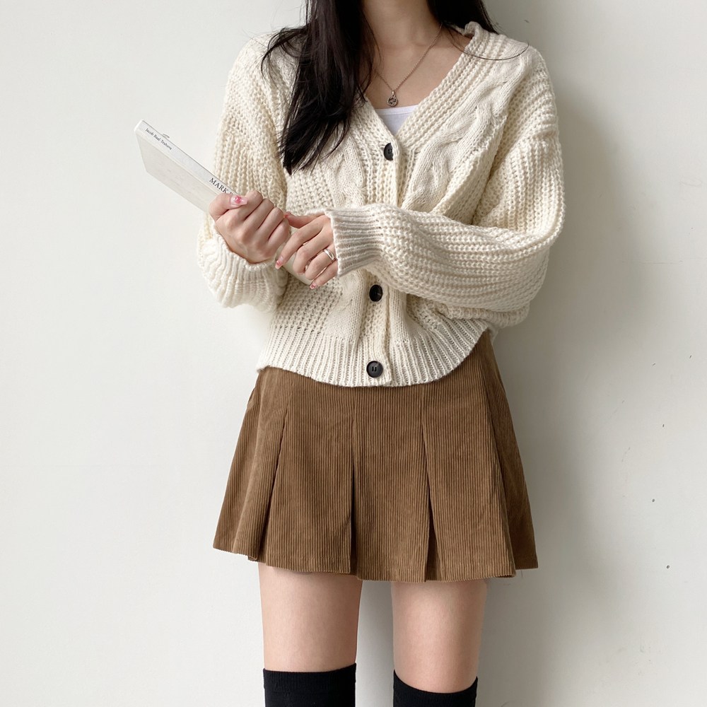 잇진 여성 코듀로이 A라인 플리츠 미니 스커트 19,800원