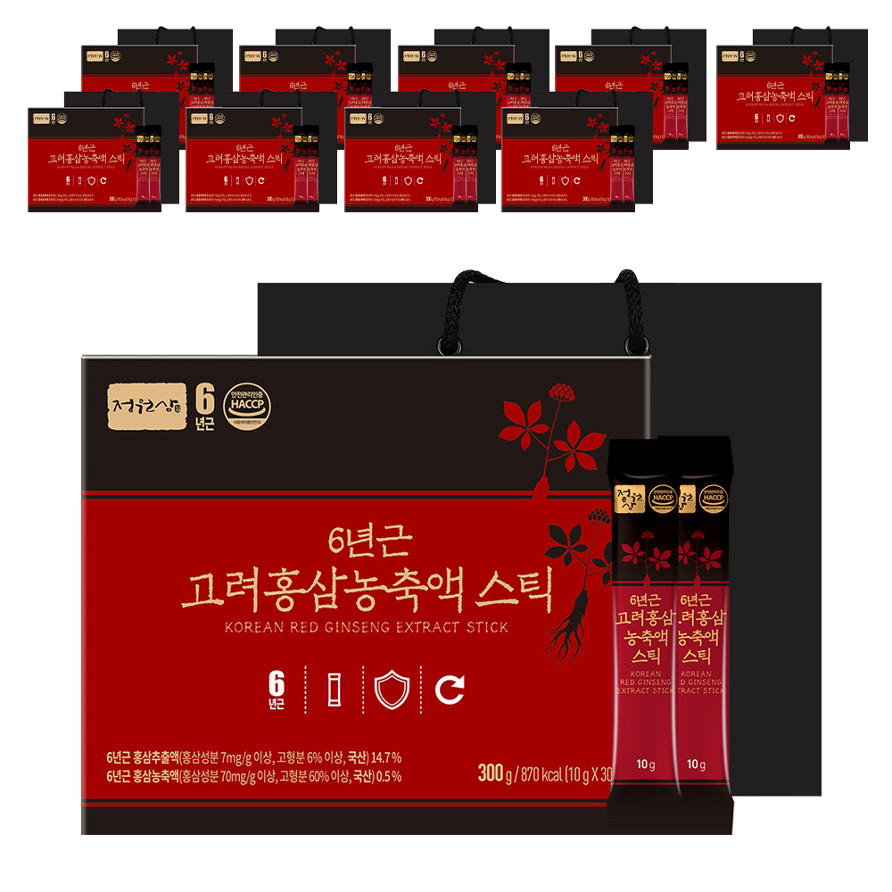 정원삼 6년근 고려홍삼 농축액 스틱 30개입 + 쇼핑백, 300g, 10세트 199,000원