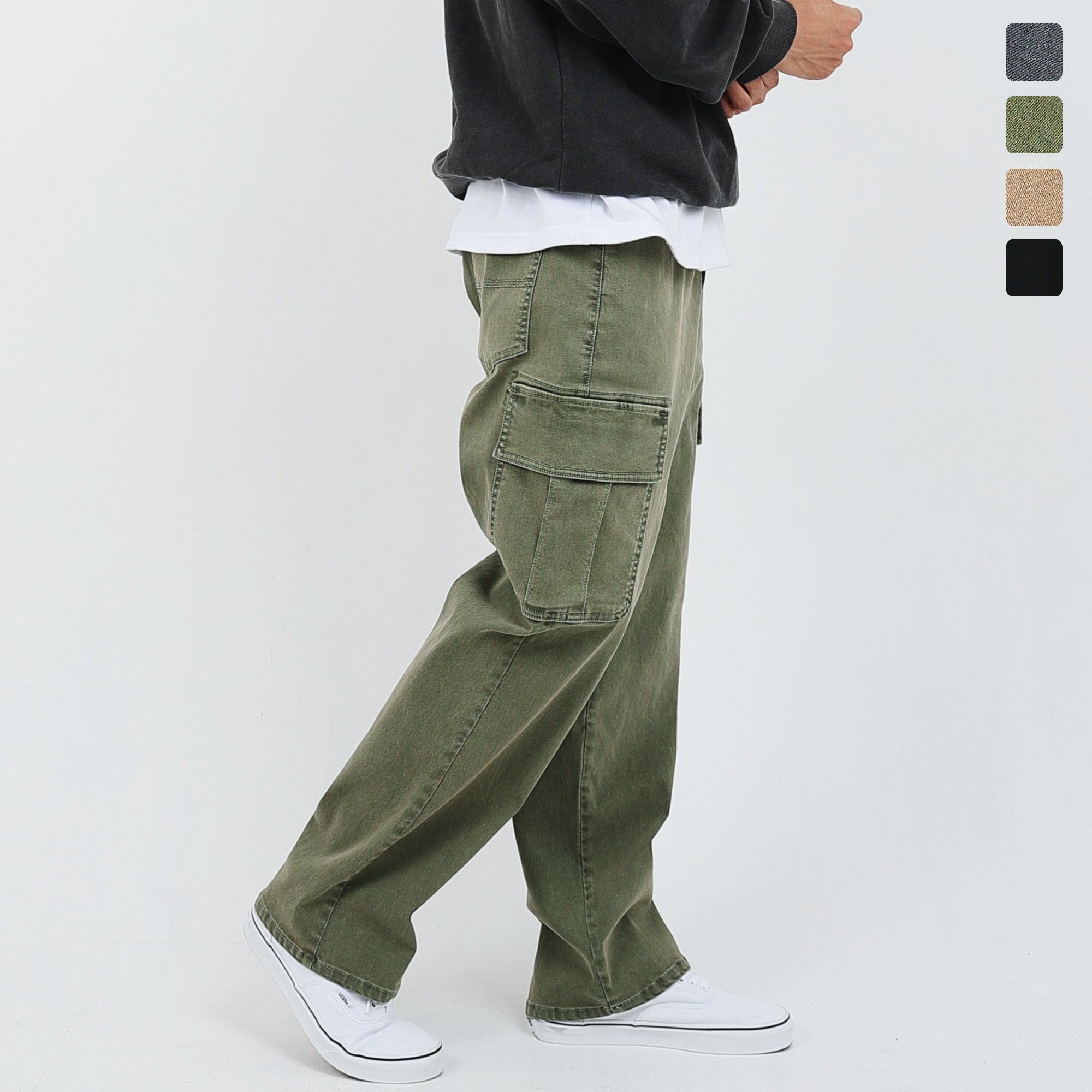 남자 피그먼트 와이드 카고 건빵바지 스판 밴딩 워크 팬츠 38,800원