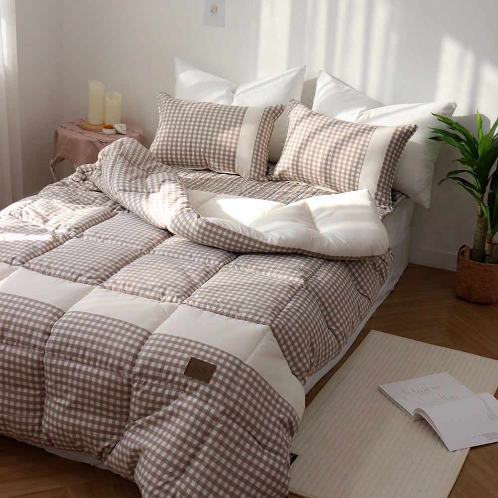 집에 코니 깅엄체크 세미마이크로 이불 패드 베개세트(SS,D)_3color 135,100원