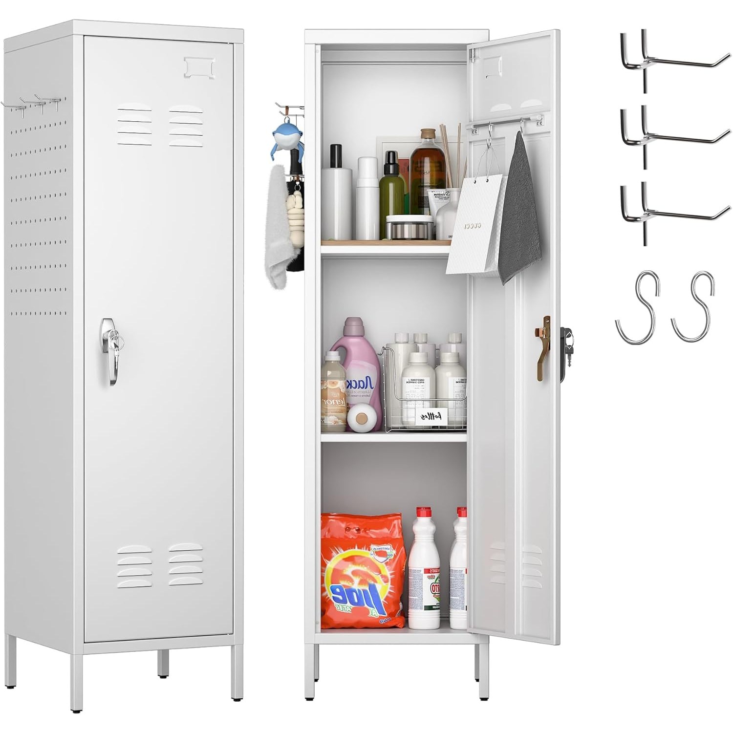 손잡이를 가진 직원을 위한 금속 사물함, 체육관, 학교, 사무실, 집, 차고를 위한 2개의 Pegboard & 5개의 갈고리를 가진 금속 저장 사물함 162,540원