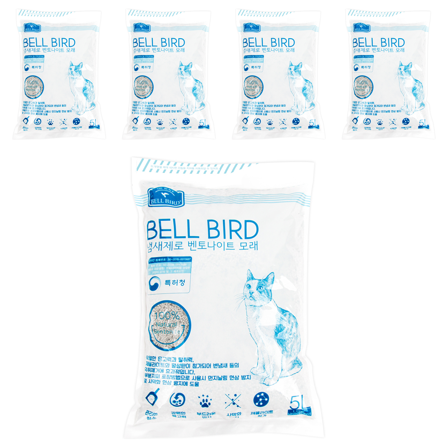 벨버드 응고형 더블랙 냄새 제로 벤토나이트 고양이 모래, 5L, 5개, 무향 19,350원