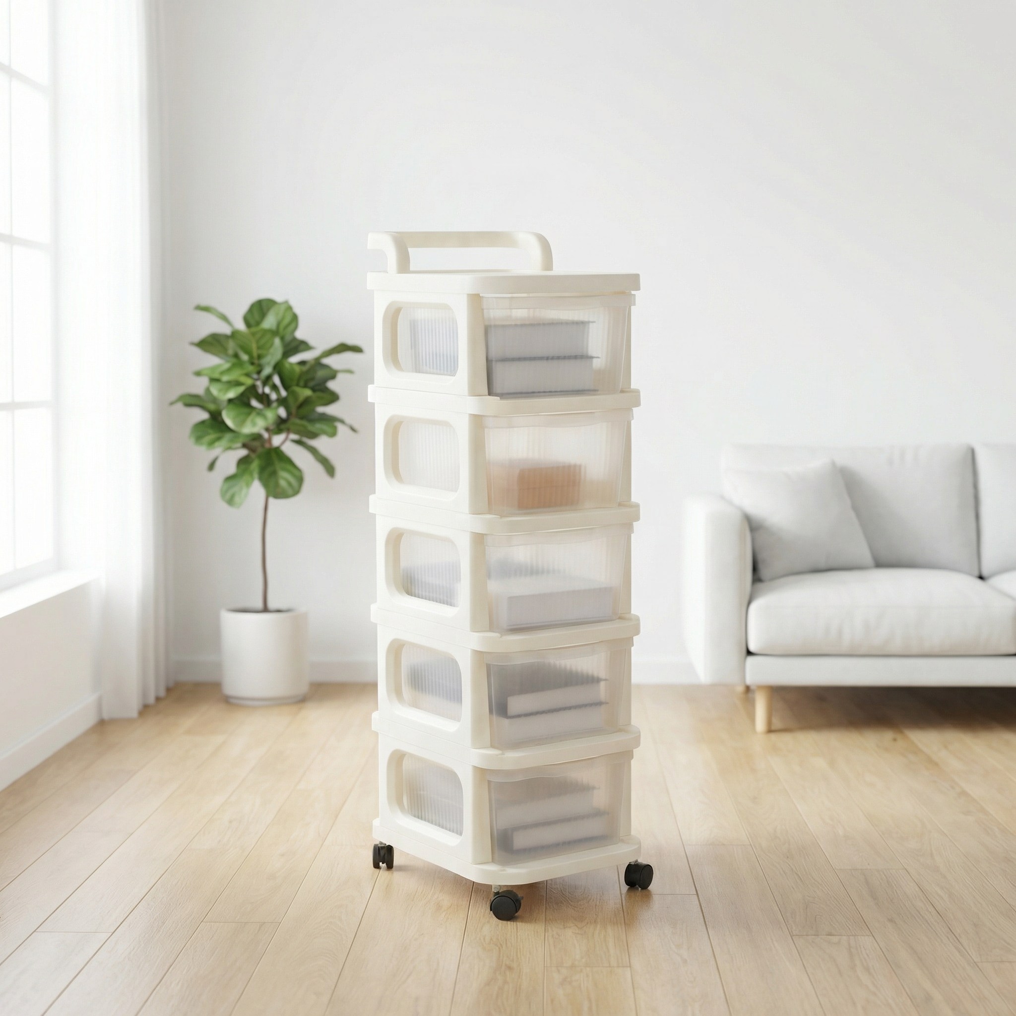 리빙코아 이동식 트롤리 카트 수납 선반 다용도, 화이트, 5단 28,900원