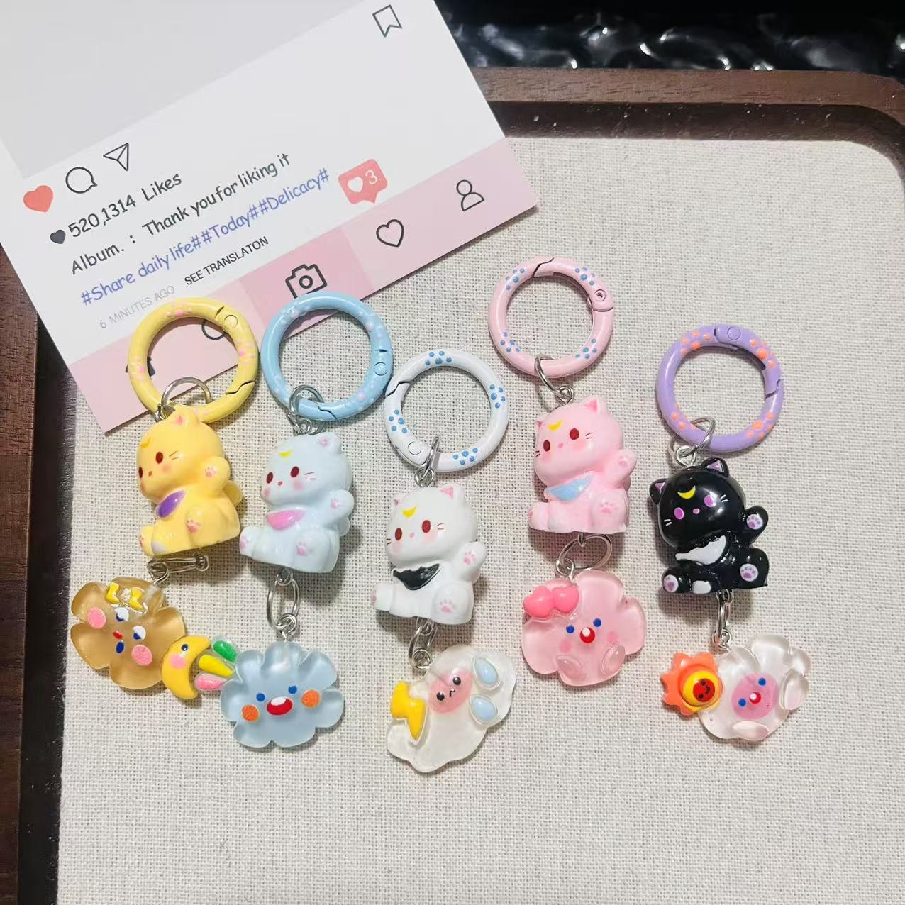 귀여운 고양이 구름 컬러 원형 키링 5종 세트, 1개, 세트 8,910원