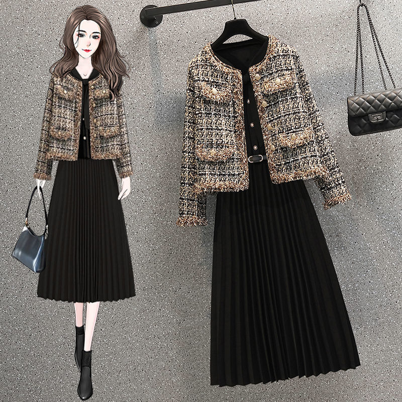 트위드세트 여성 라운드 자켓 숏 아우터 플리츠 원피스 투피스 세트 빅사이즈 39,800원