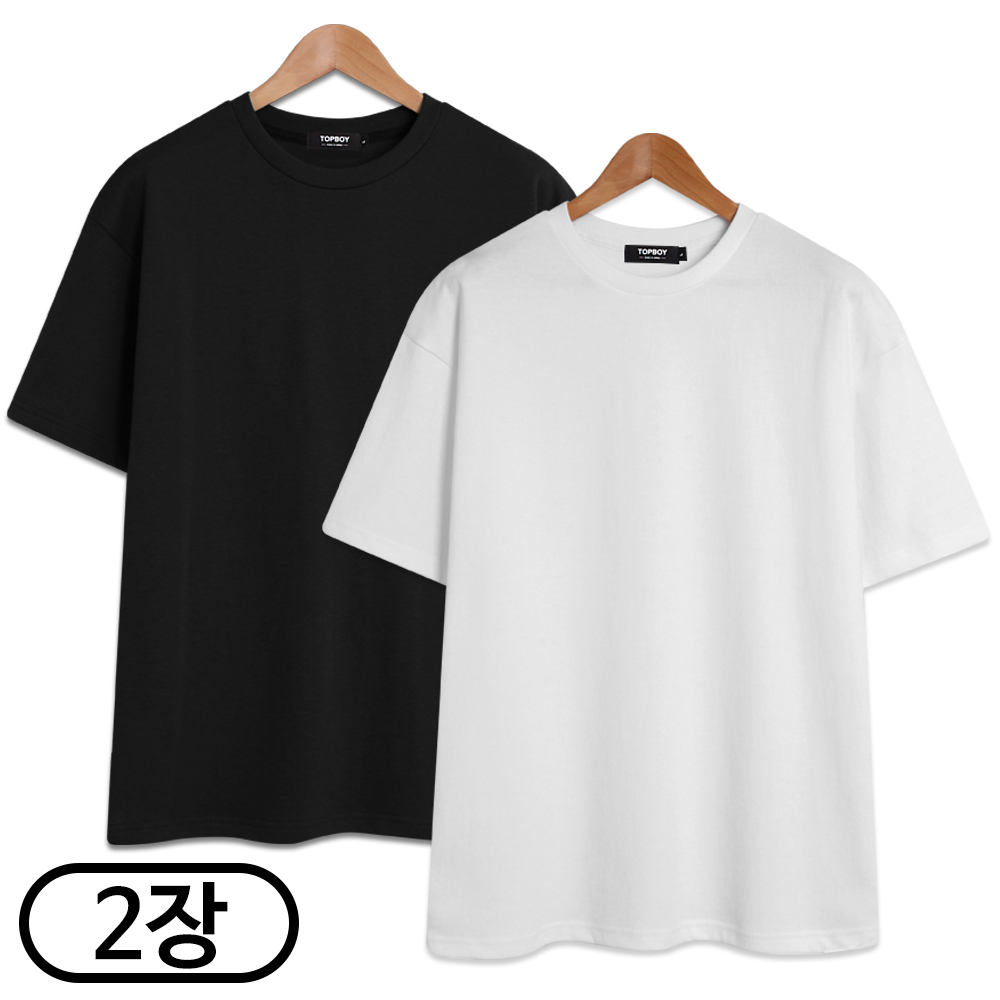 탑보이 2장 세트 오버핏 빅사이즈 무지 특양면 라운드 반팔티 (SCC5211PT) 22,800원