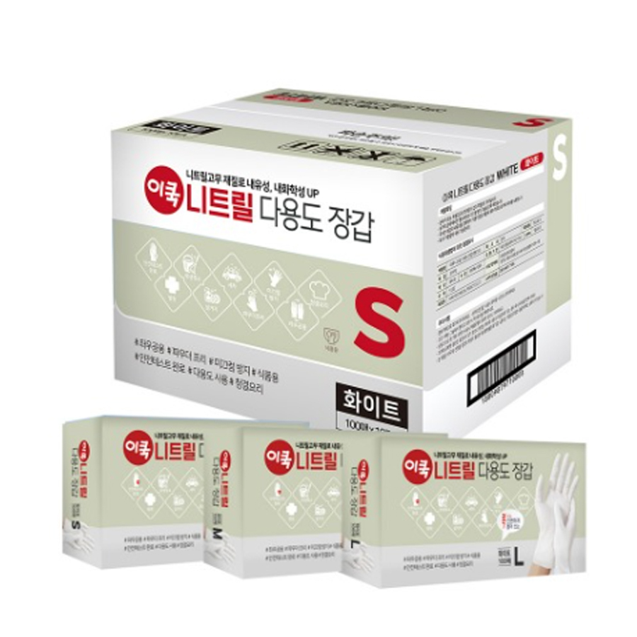 [비타랩]이쿡 니트릴 다용도 장갑 화이트 S [100매 x10통] 80,900원