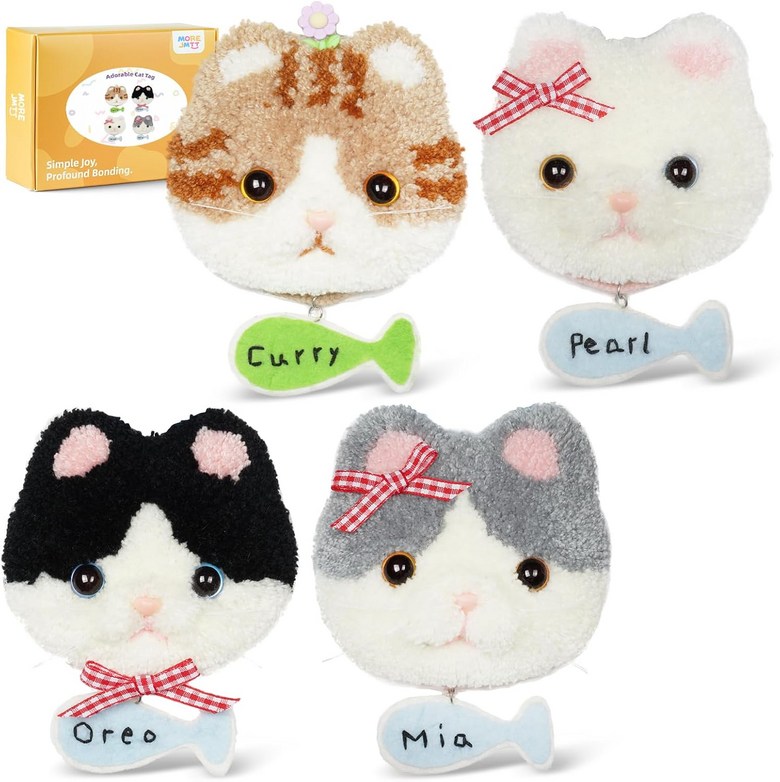 초보자를 위한 펀치 니들 키트 -4 자수 모든 도구와 재료 포함 따라가기 쉬운 설명서 및 동영상-고양이 가족 41,650원