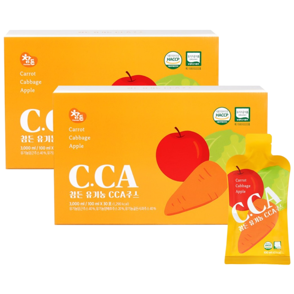 참든 유기농 CCA 주스 100ml x 60포 까주스 사과 당근 양배추 무첨가주스 CCA주스, 100ml, 60개 56,690원