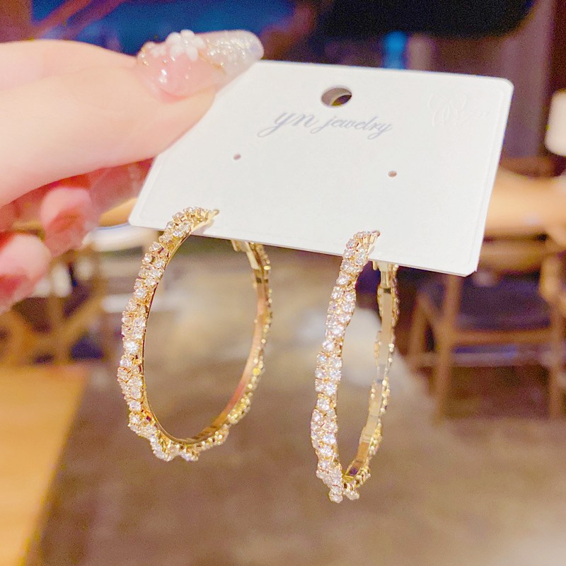 2중 트위스트 반짝이 큐빅 링 귀걸이 (헤비 14K 도금 S925은침) 18,500원