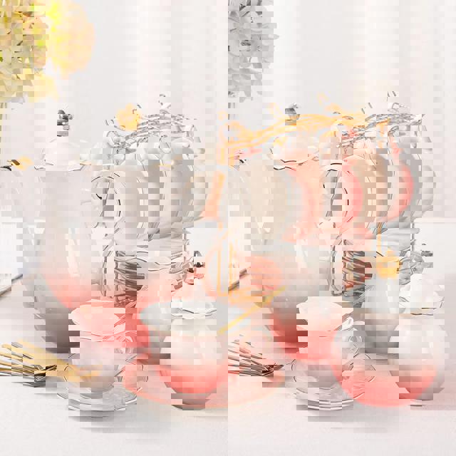 도자기 티 세트/명품 찻잔세트/ DUJUST 22개 로얄 빈티지 도자기 티 세트 (Color-6 Special Gradient Pink) 165,900원