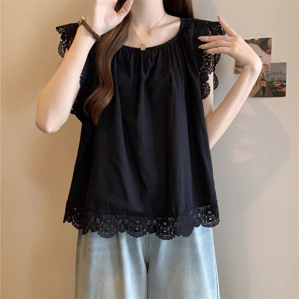 besteffie 여성 여름 민소매 레이스 장식 루즈핏 셔츠 캐주얼 코튼 블라우스 K85 20,950원