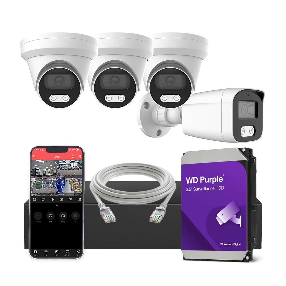 [하드 4TB 포함] HNTek 800만화소 IP CCTV 세트 (4채널 NVR + 실내/실외 PoE 카메라 + UTP케이블 20M) 673,000원