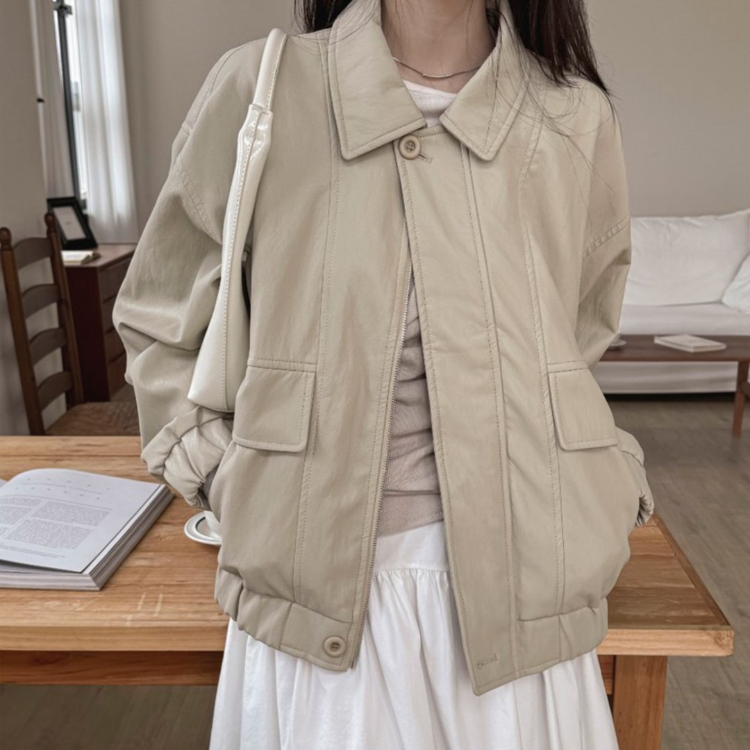 떳다그녀 익스텐 소프트 레더 밑단밴딩 카라 가죽 오버핏 점퍼 아웃포켓 봄 아우터 박시 레자 자켓 73,800원