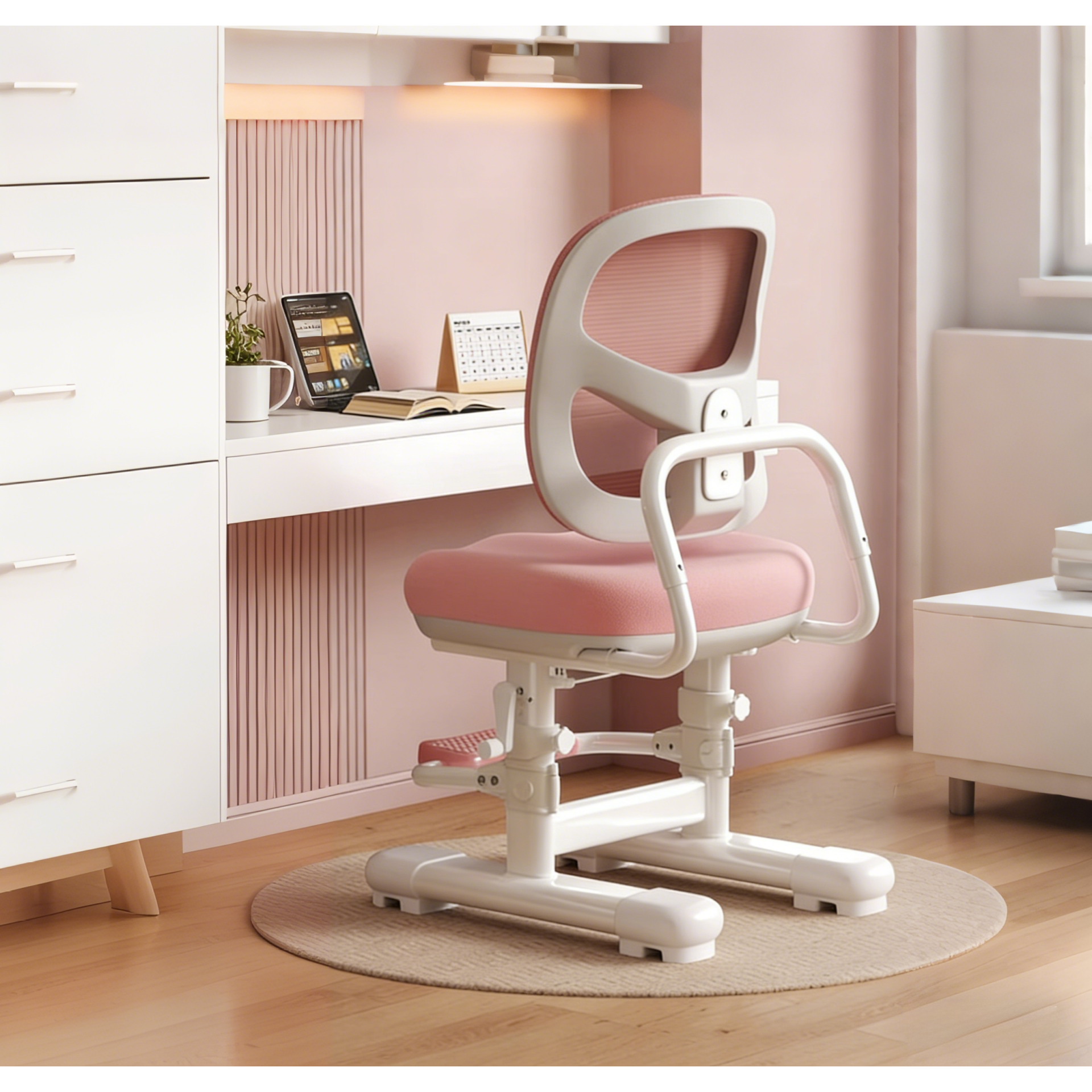 척추 보호 학생 공부 의자 다단계 높이 조절 발판 포함 편안한 착석감 학습 의자, 핑크 85,200원