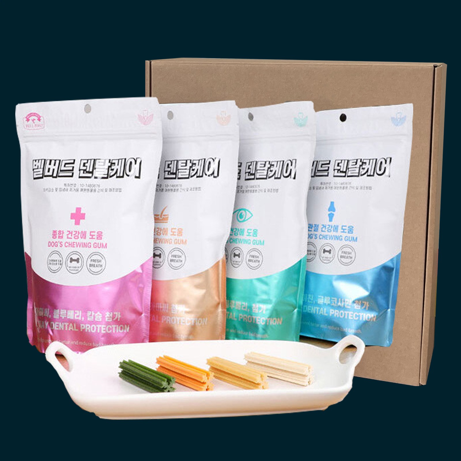 벨버드 반려견 기능성 덴탈껌 4종 선물세트 입냄새 구취 제거 치석 감소 관절 피부 종합 케어, 1세트, 4종선물세트 26,000원