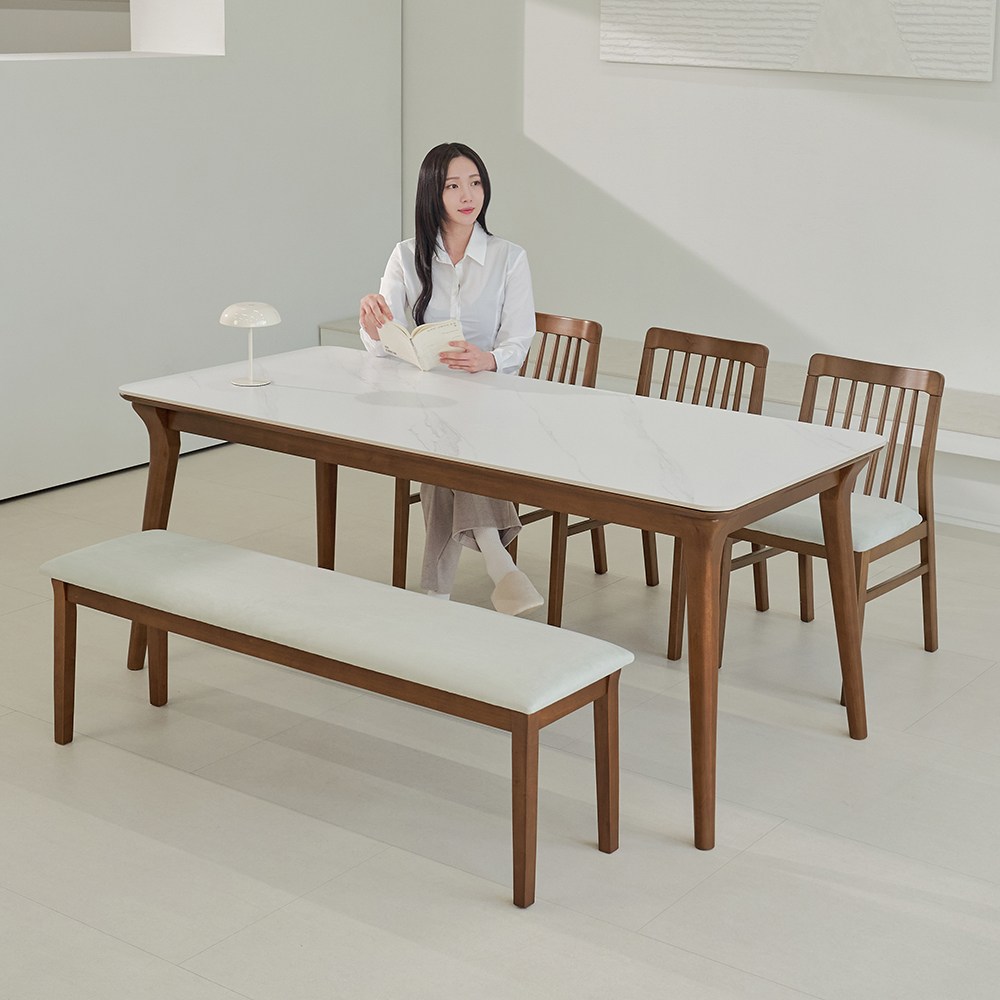 루나 포세린 세라믹 원목 6인 식탁세트 1800 의자+벤치형 IKLN2A, 상판컬러:마블|구성선택:식탁+벤치 1개+A형의자 3개 699,000원
