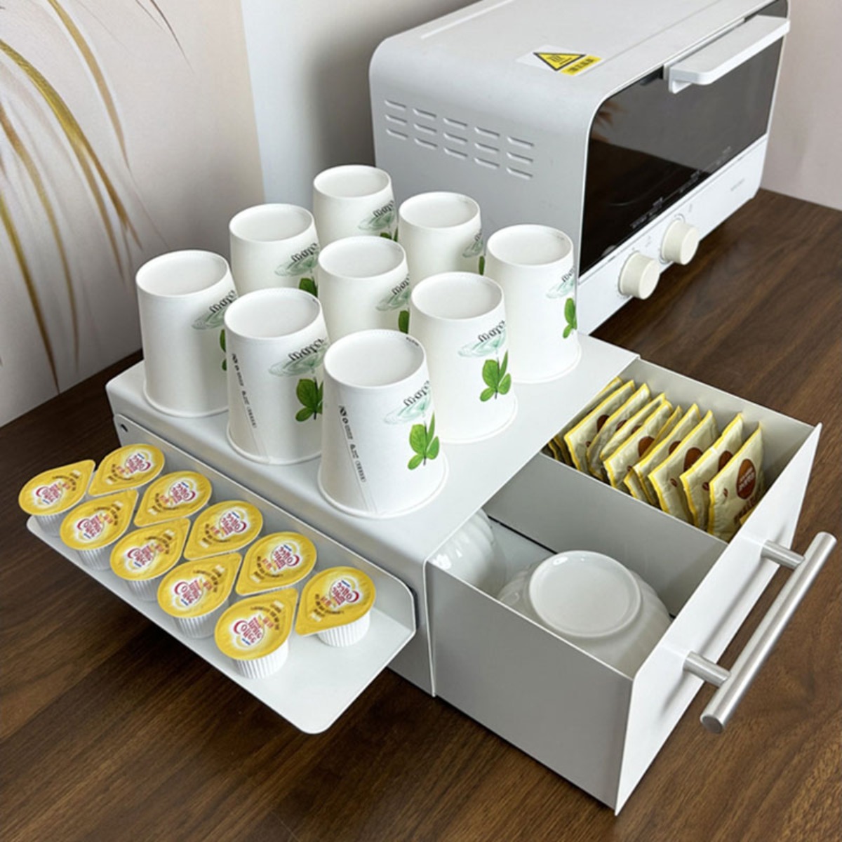 [SMTONE] 철제 슬라이드 자석선반 커피머신 선반 캡슐 수납함 티백 정수기 선반서랍 정리함 칸막이/선반 양용, 화이트, 1개 22,720원