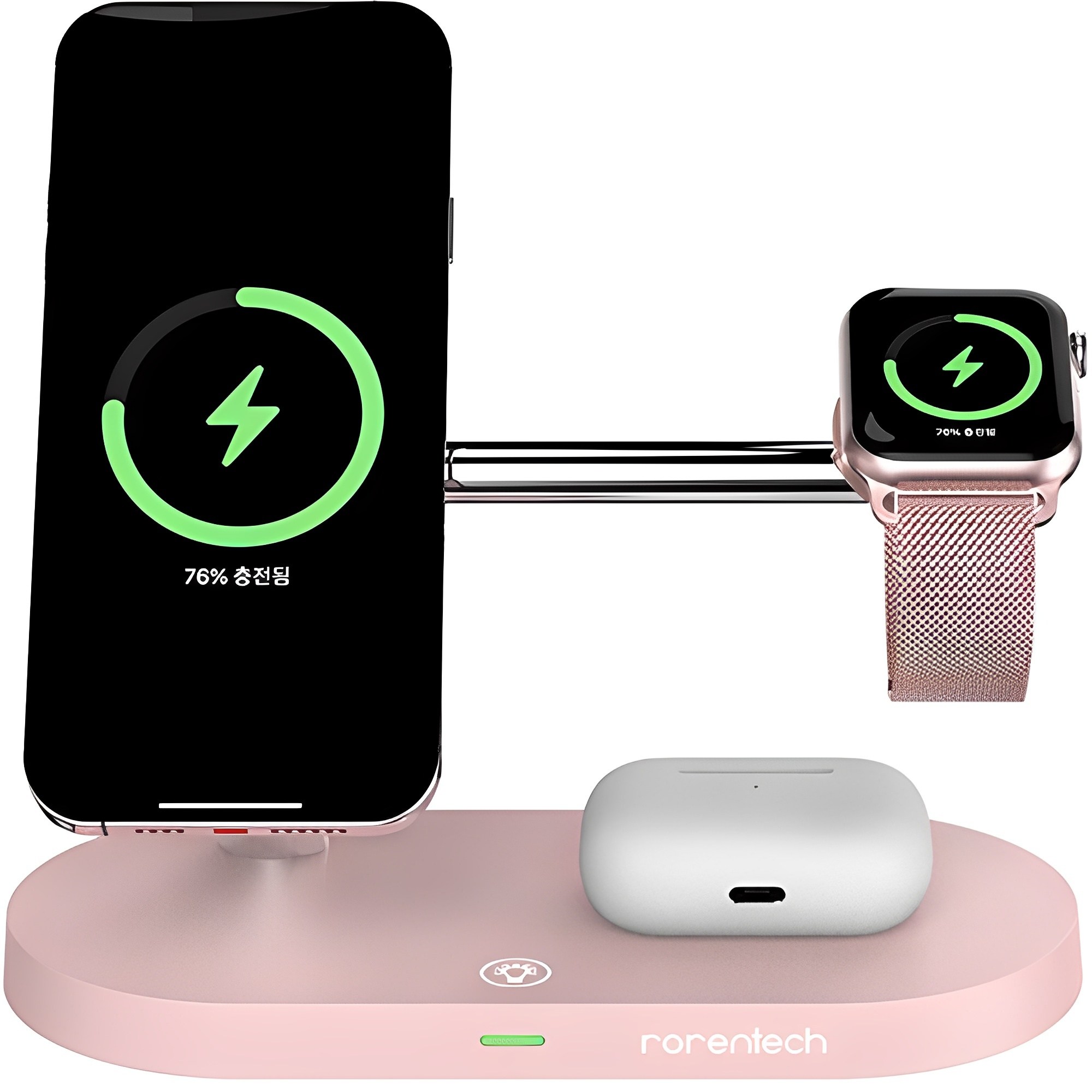 로랜텍 아이폰 애플워치 에어팟 맥세이프 고속 무선충전기, 핑크, 1개 19,900원