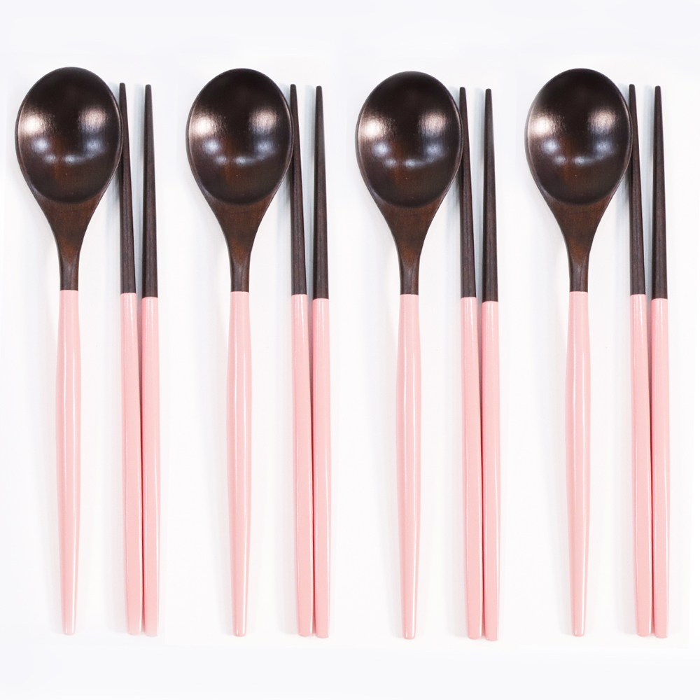 휴홈 천연 옻칠 모던 나무 수저 +젓가락 4인 세트, 핑크4개, 1개 28,000원