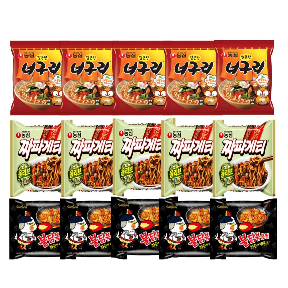 <꾼들>너구리5+짜파게티5+불닭볶음면5 짜파구리,불닭게티 세트 15개 20,900원