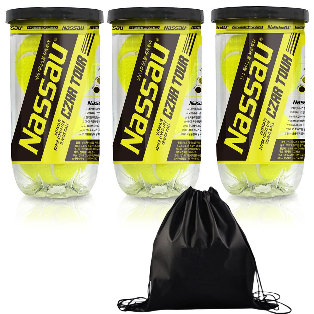 낫소 테니스공 짜르투어 + 투센 테니스 공 가방, 3캔, 1개 14,910원