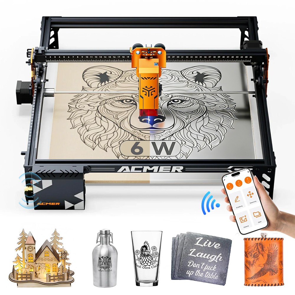 Acmer 소형 6W 금속 레이저 각인기 마킹기 커팅기 나무 아크릴 가죽 wifi 앱 연동 P1S PRO 288,000원